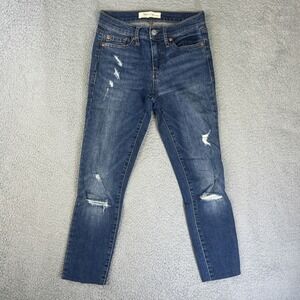 Gap 1969 Womens 25R Blue Denim Pants True Skinny Curvy Crop Ankle Ripped Raw Hem